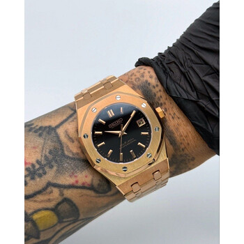 Custom Seiko Mod • Matte Black Rose Gold AP Royal Oak • 39mm